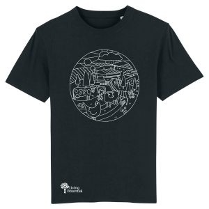 Black t-shirt with large circular design