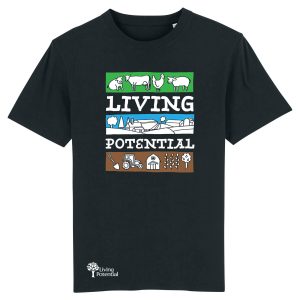 Black t-shirt with large Living Potential text