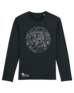 Black long sleeved t-shirt with large circular design
